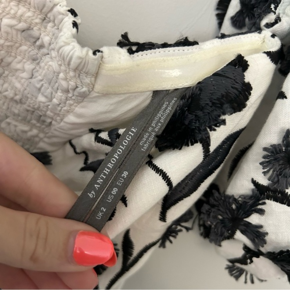 Anthropologie Sabrina Black & White Puff-Sleeve Applique Mini Dress - Picture 8 of 11